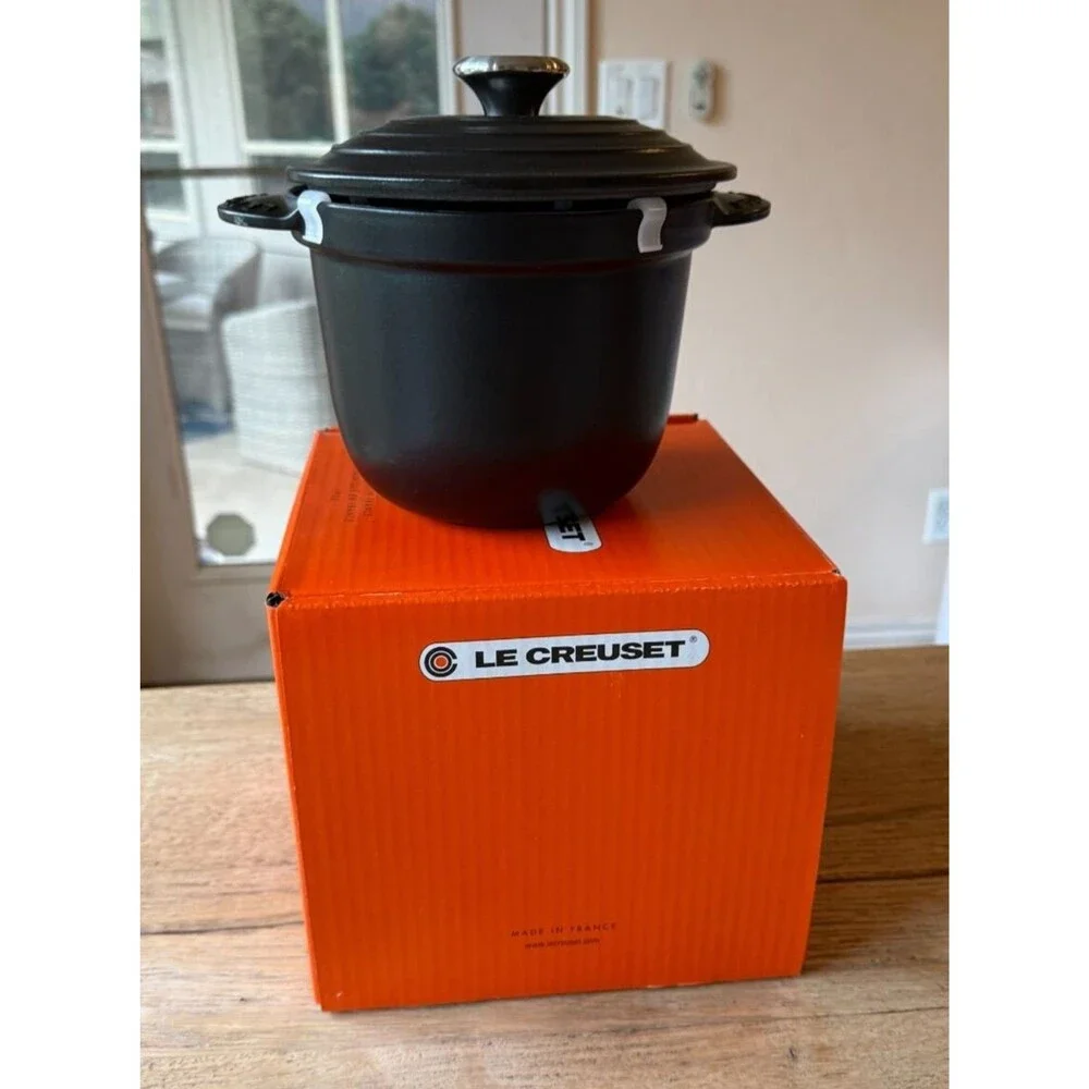 Le Creuset Enameled Cast Iron Rice Pot 18cm 2.25 qt Matt Black Licorice NEW